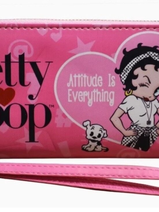 Handbags - Betty Boop "Attitude Is Everything" Pink Zipper Wallet w. Strap - Licensed New
